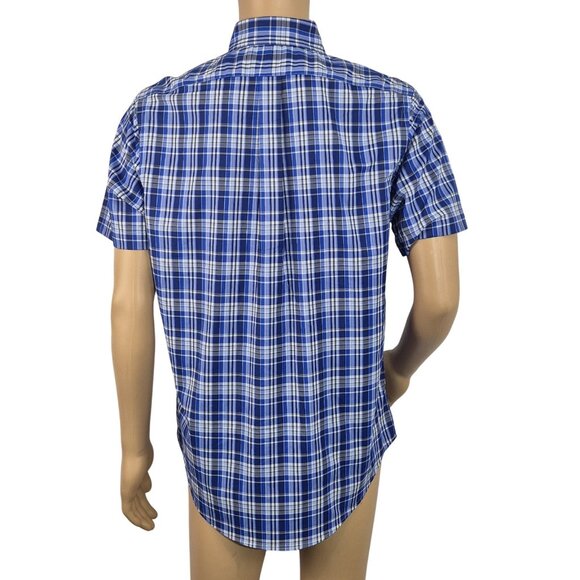 Polo Ralph Lauren Men's Shirt Size M Short Sleeve Plaid Dk Blue Performance (60) - Picture 4 of 13